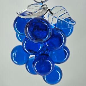 Vintage cobalt blue Glass Grapes Cluster Wire Stems Retro MCM